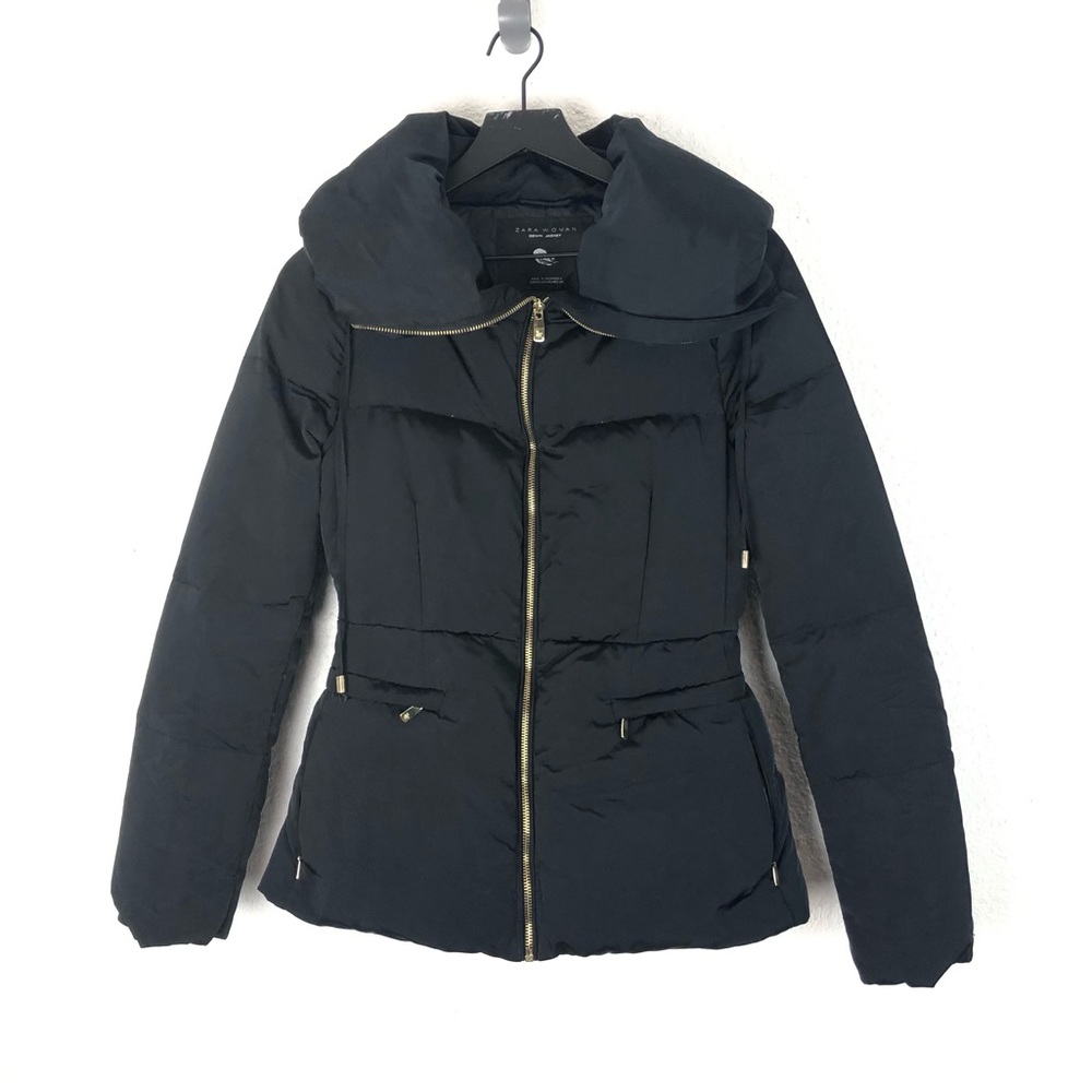 Zara Woman Down Jacket Navy Gold Puffer XS